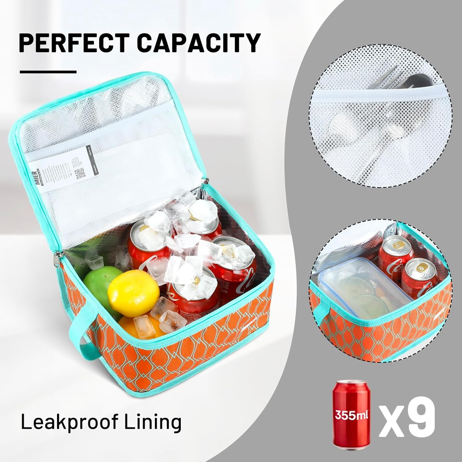 image:imageMIER Insulated Lunch Box for Men Women Kids Portable Small Lunch Bag 9 CAN Compact Thermal Mini Cooler for School Work Picnic BlueOrange