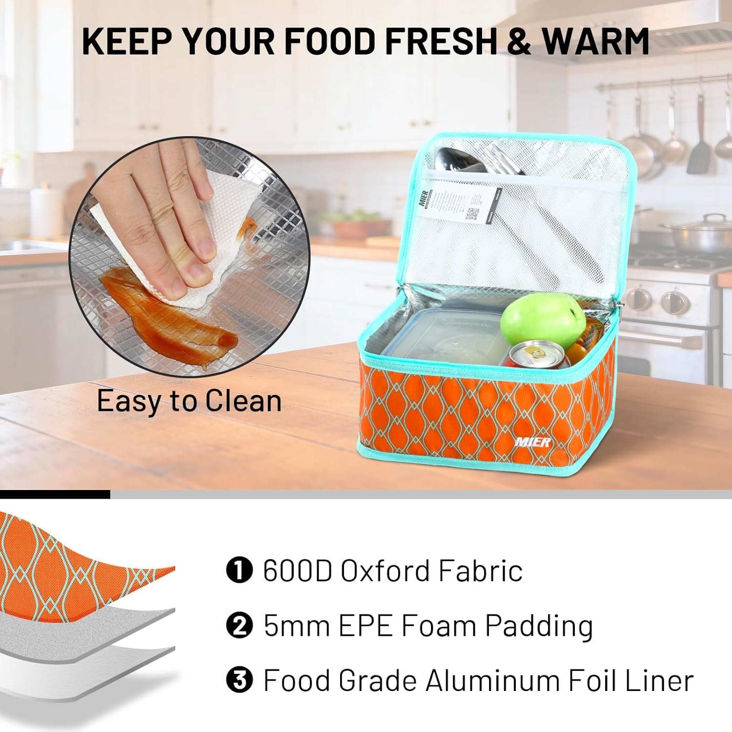 image:imageMIER Insulated Lunch Box for Men Women Kids Portable Small Lunch Bag 9 CAN Compact Thermal Mini Cooler for School Work Picnic BlueOrange