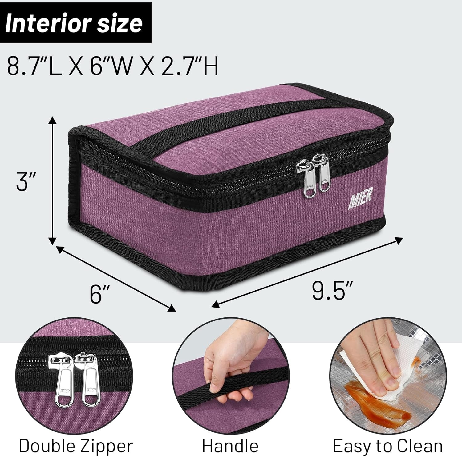 image:imageMIER Insulated Lunch Box for Men Women Kids Portable Small Lunch Bag 9 CAN Compact Thermal Mini Cooler for School Work Picnic BluePurple