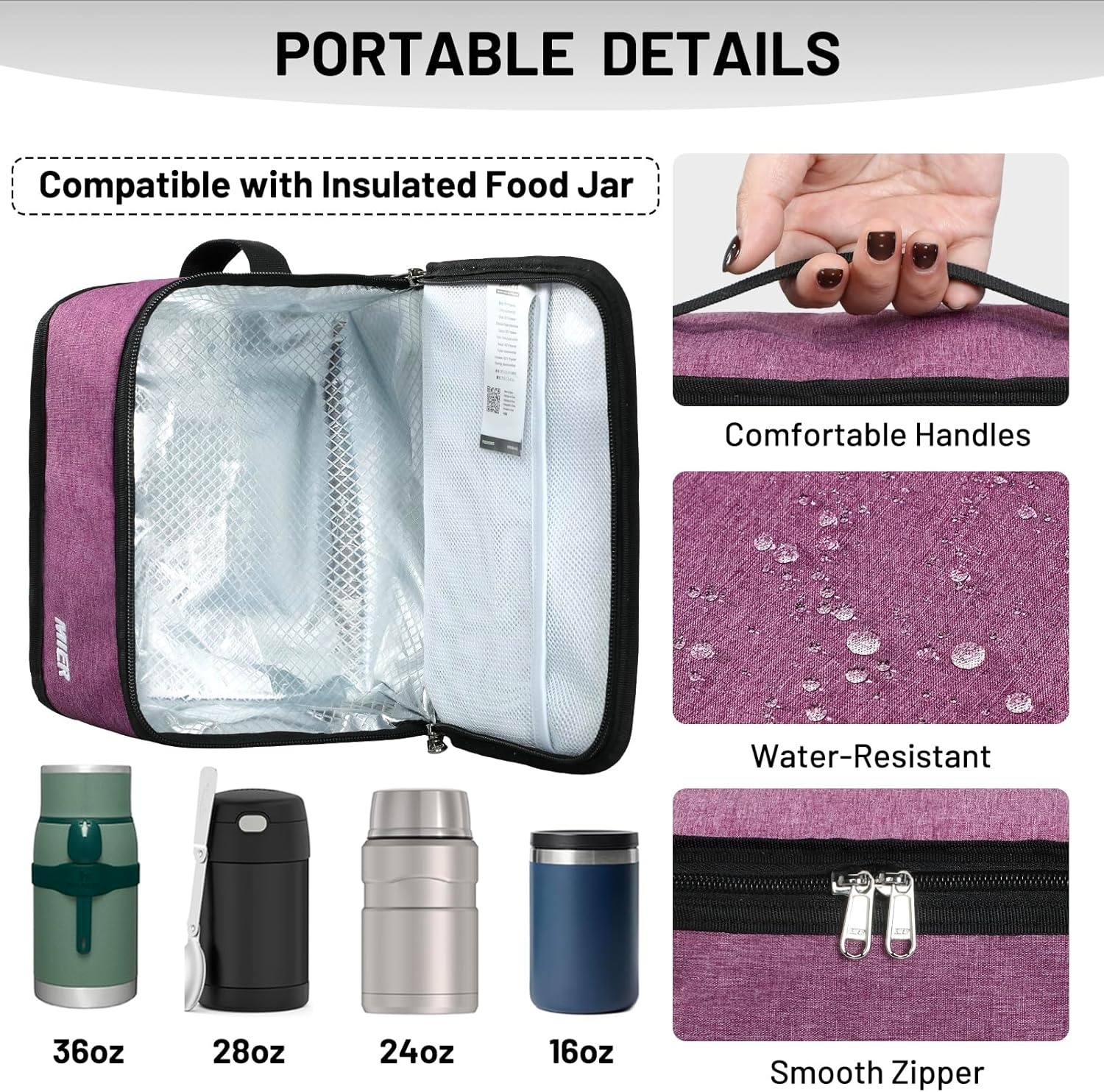 image:imageMIER Insulated Lunch Box for Men Women Kids Portable Small Lunch Bag 9 CAN Compact Thermal Mini Cooler for School Work Picnic BluePurple