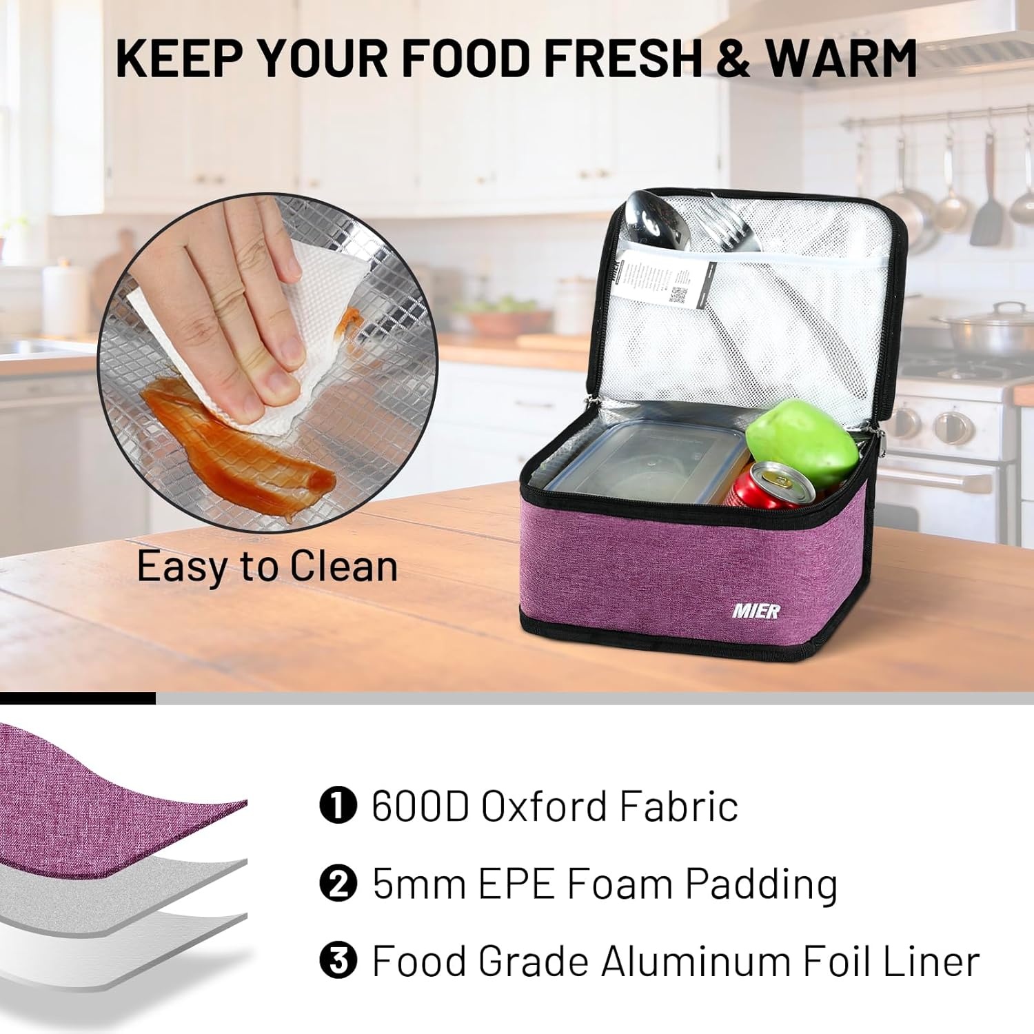 image:imageMIER Insulated Lunch Box for Men Women Kids Portable Small Lunch Bag 9 CAN Compact Thermal Mini Cooler for School Work Picnic BluePurple