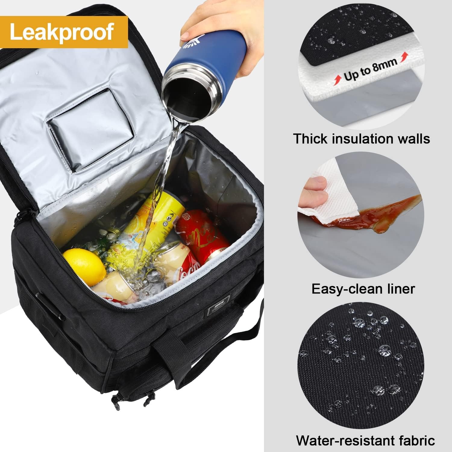 image:imageMIER Large Lunch Box for Men Women Adult Insulated Soft Sided Cooler 30 Can Leakproof Lunch Bag Collapsible for Work Travel Camping Beach 18L BlackNo Luggage StrapBlack