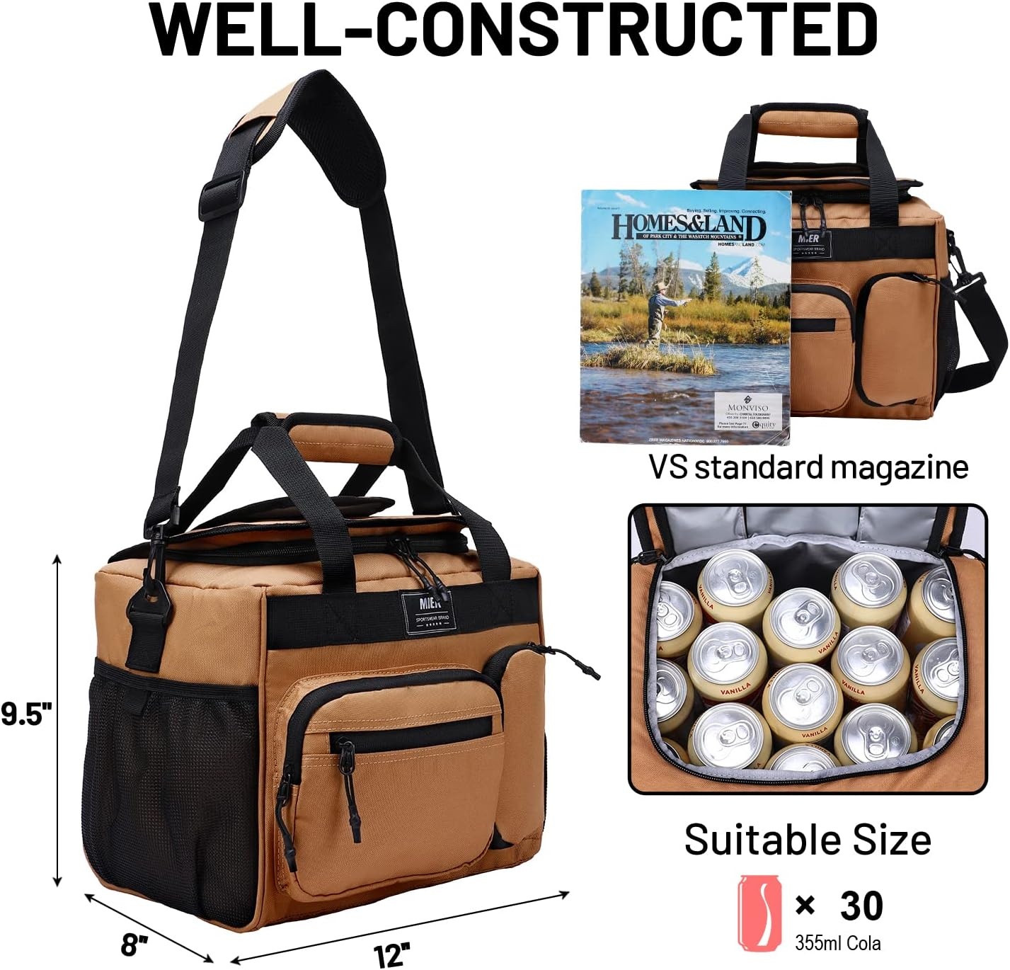 image:imageMIER Large Lunch Box for Men Women Adult Insulated Soft Sided Cooler 30 Can Leakproof Lunch Bag Collapsible for Work Travel Camping Beach 18L BlackNo Luggage StrapKhaki