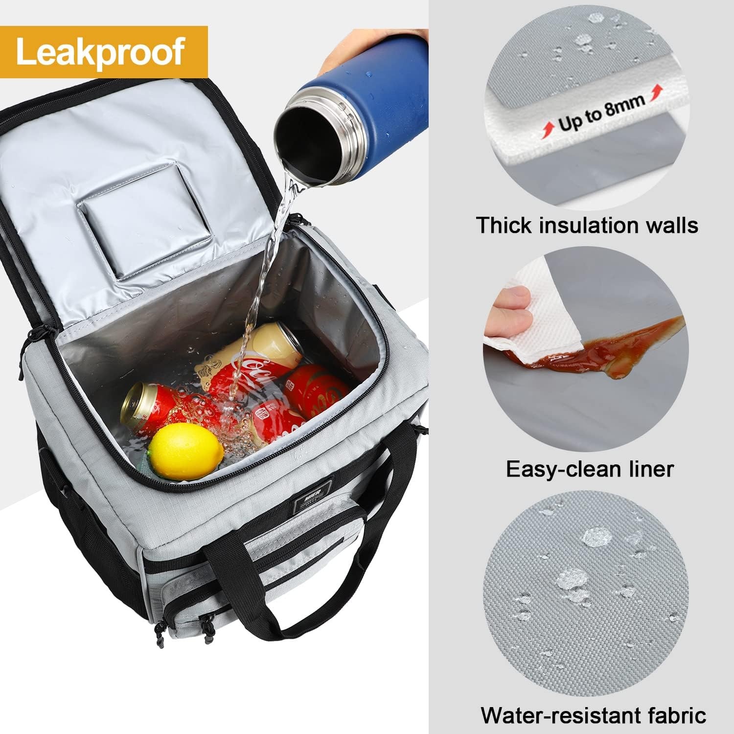 image:imageMIER Large Lunch Box for Men Women Adult Insulated Soft Sided Cooler 30 Can Leakproof Lunch Bag Collapsible for Work Travel Camping Beach 18L BlackNo Luggage StrapGrey