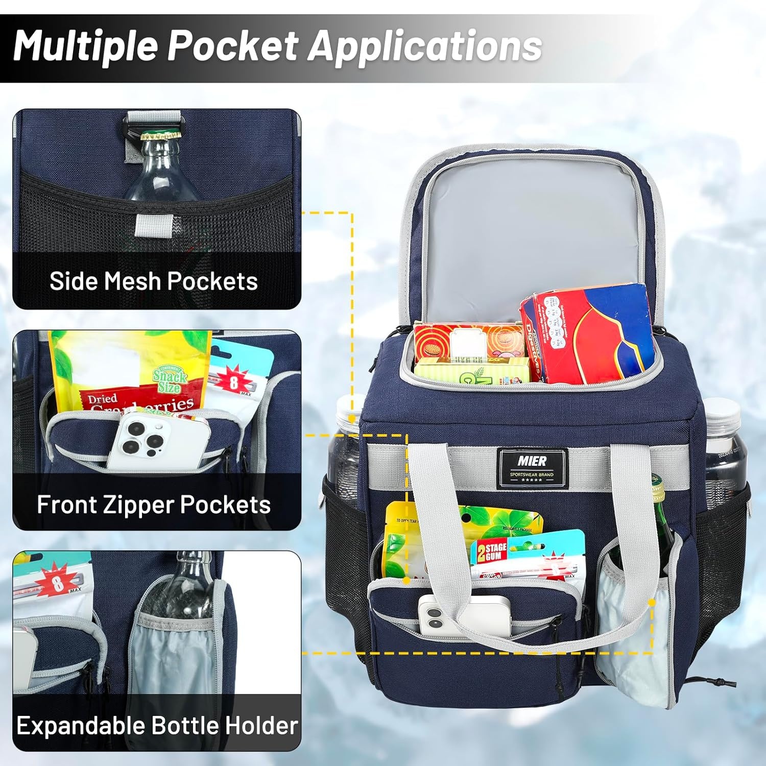 image:imageMIER Large Lunch Box for Men Women Adult Insulated Soft Sided Cooler 30 Can Leakproof Lunch Bag Collapsible for Work Travel Camping Beach 18L BlackNo Luggage StrapPure Blue