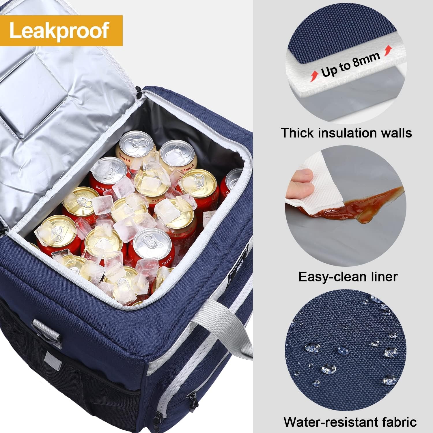 image:imageMIER Large Lunch Box for Men Women Adult Insulated Soft Sided Cooler 30 Can Leakproof Lunch Bag Collapsible for Work Travel Camping Beach 18L BlackNo Luggage StrapDark Blue
