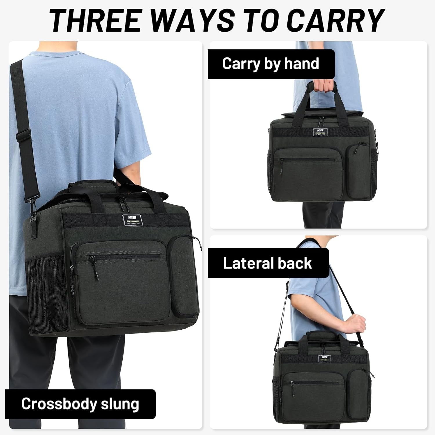 image:imageMIER Large Lunch Box for Men Women Adult Insulated Soft Sided Cooler 30 Can Leakproof Lunch Bag Collapsible for Work Travel Camping Beach 18L BlackNo Luggage StrapDeep Grey