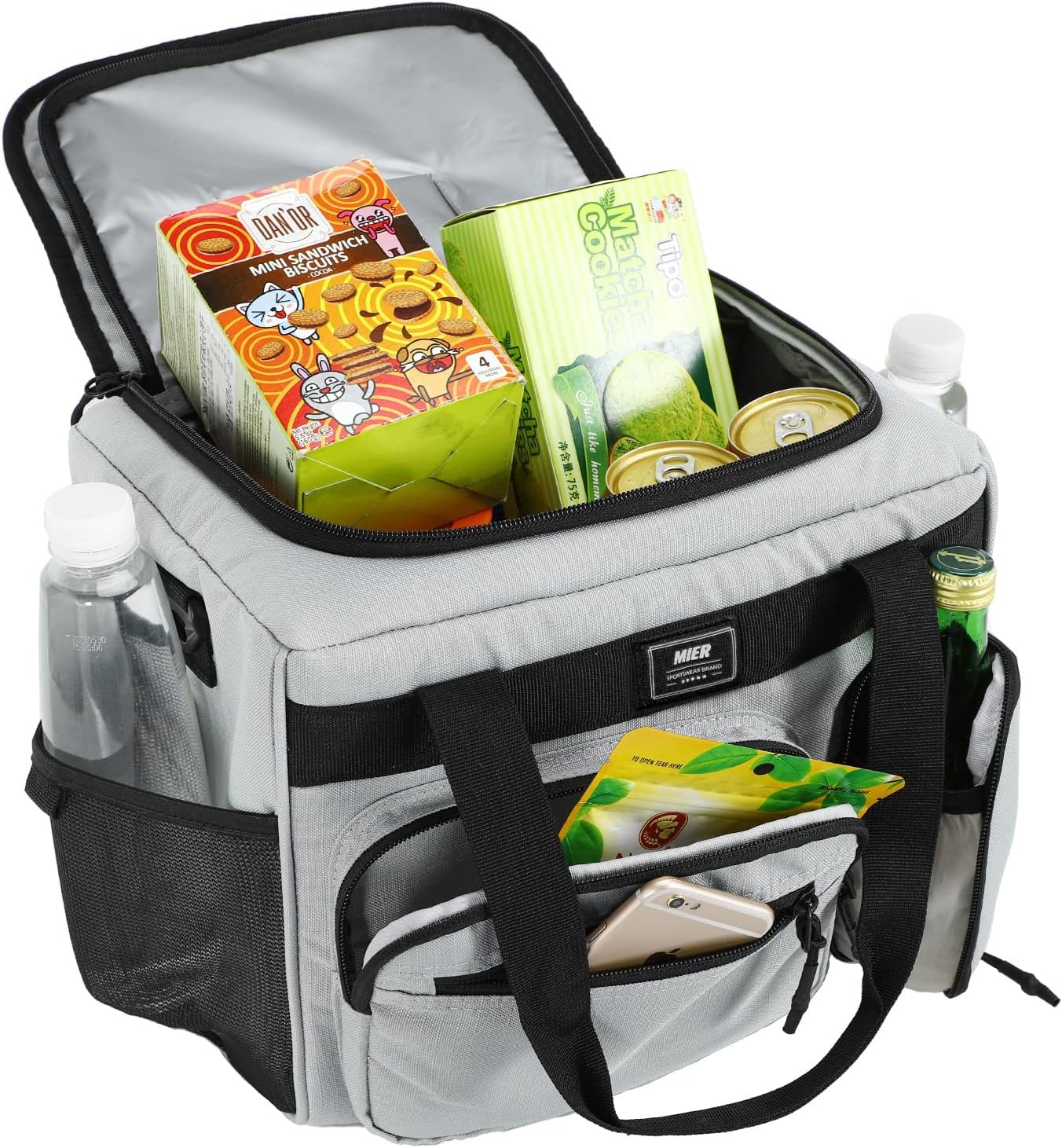 image:imageMIER Large Lunch Box for Men Women Adult Insulated Soft Sided Cooler 30 Can Leakproof Lunch Bag Collapsible for Work Travel Camping Beach 18L BlackNo Luggage StrapGrey