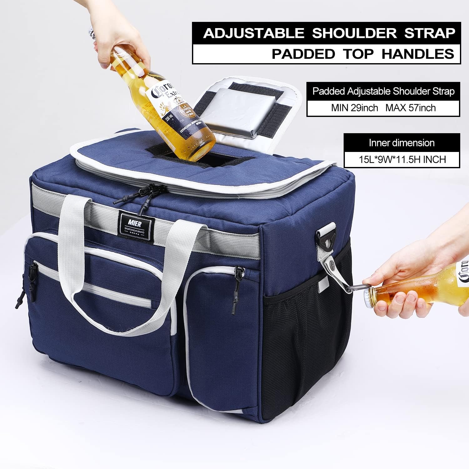 image:imageMIER Large Lunch Box for Men Women Adult Insulated Soft Sided Cooler 30 Can Leakproof Lunch Bag Collapsible for Work Travel Camping Beach 18L BlackNo Luggage StrapDark Blue