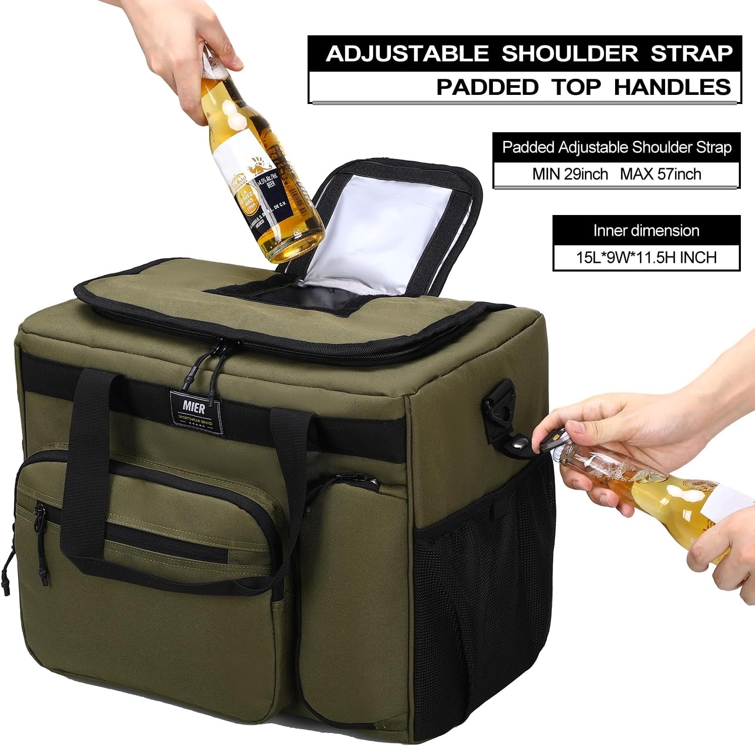image:imageMIER Large Lunch Box for Men Women Adult Insulated Soft Sided Cooler 30 Can Leakproof Lunch Bag Collapsible for Work Travel Camping Beach 18L BlackNo Luggage StrapArmy Green