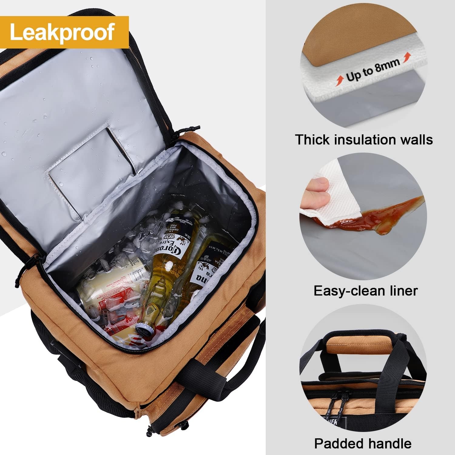 image:imageMIER Large Lunch Box for Men Women Adult Insulated Soft Sided Cooler 30 Can Leakproof Lunch Bag Collapsible for Work Travel Camping Beach 18L BlackNo Luggage StrapKhaki
