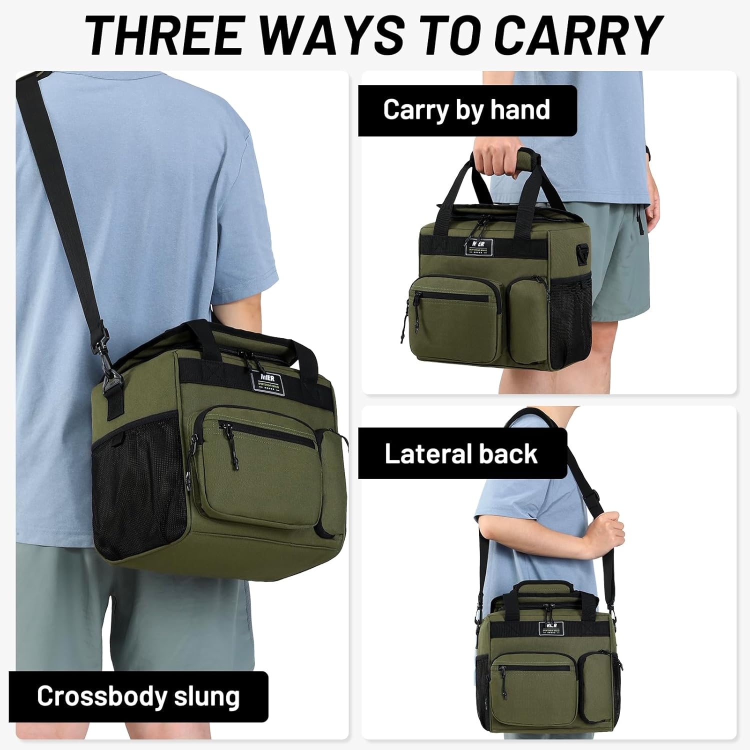 image:imageMIER Large Lunch Box for Men Women Adult Insulated Soft Sided Cooler 30 Can Leakproof Lunch Bag Collapsible for Work Travel Camping Beach 18L BlackNo Luggage StrapArmy Green