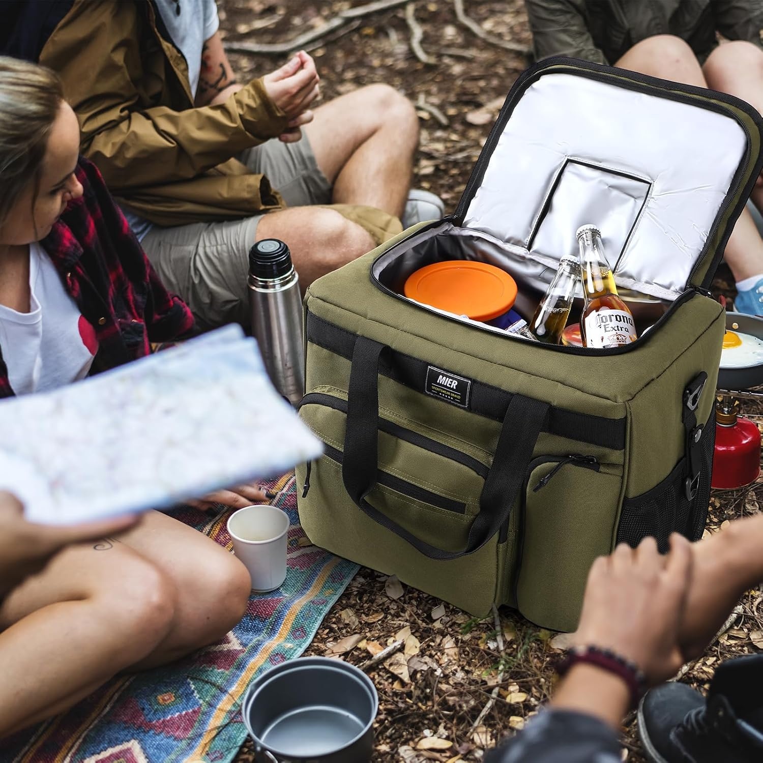 image:imageMIER Large Lunch Box for Men Women Adult Insulated Soft Sided Cooler 30 Can Leakproof Lunch Bag Collapsible for Work Travel Camping Beach 18L BlackNo Luggage StrapArmy Green