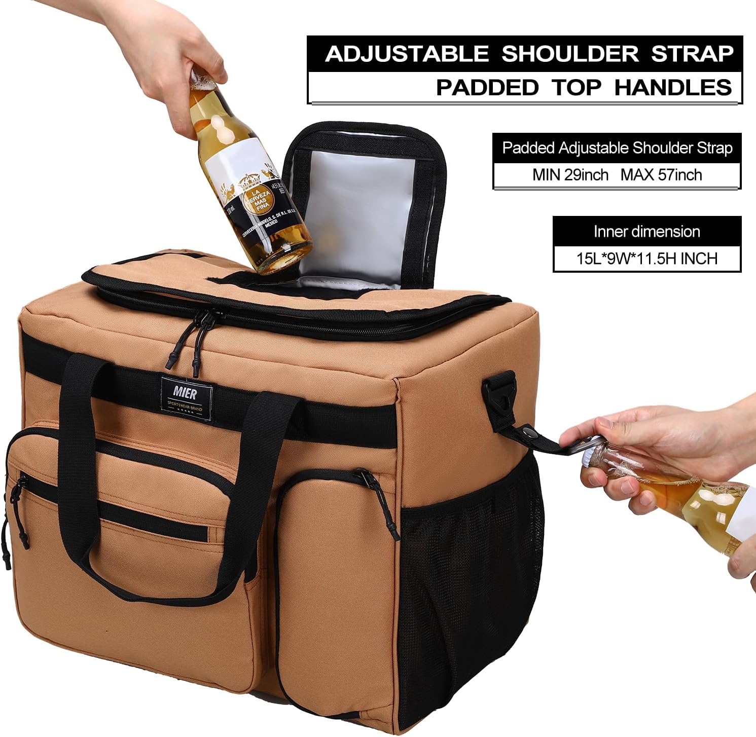 image:imageMIER Large Lunch Box for Men Women Adult Insulated Soft Sided Cooler 30 Can Leakproof Lunch Bag Collapsible for Work Travel Camping Beach 18L BlackNo Luggage StrapKhaki