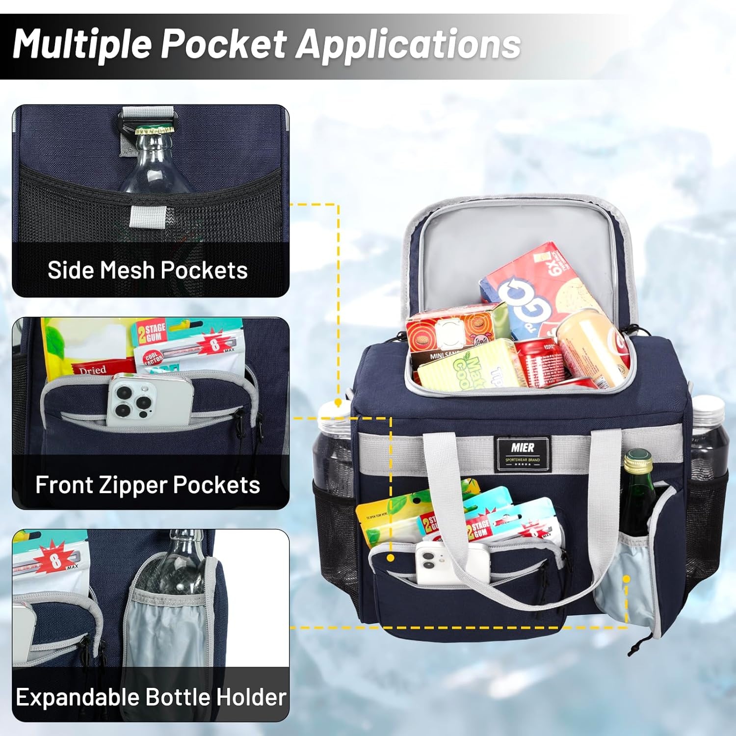 image:imageMIER Large Lunch Box for Men Women Adult Insulated Soft Sided Cooler 30 Can Leakproof Lunch Bag Collapsible for Work Travel Camping Beach 18L BlackNo Luggage StrapPure Blue