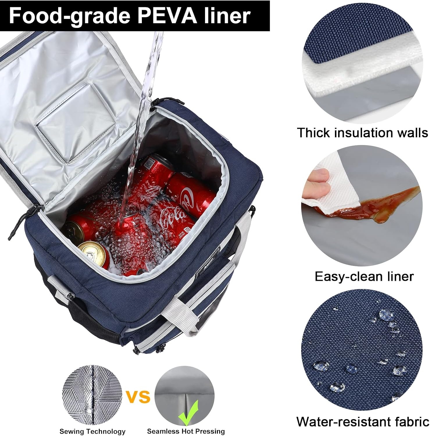 image:imageMIER Large Lunch Box for Men Women Adult Insulated Soft Sided Cooler 30 Can Leakproof Lunch Bag Collapsible for Work Travel Camping Beach 18L BlackNo Luggage StrapDark Blue