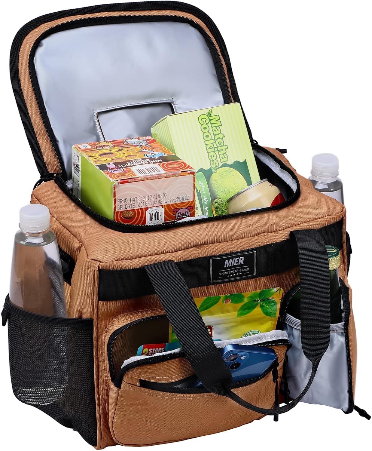 image:imageMIER Large Lunch Box for Men Women Adult Insulated Soft Sided Cooler 30 Can Leakproof Lunch Bag Collapsible for Work Travel Camping Beach 18L BlackNo Luggage StrapKhaki