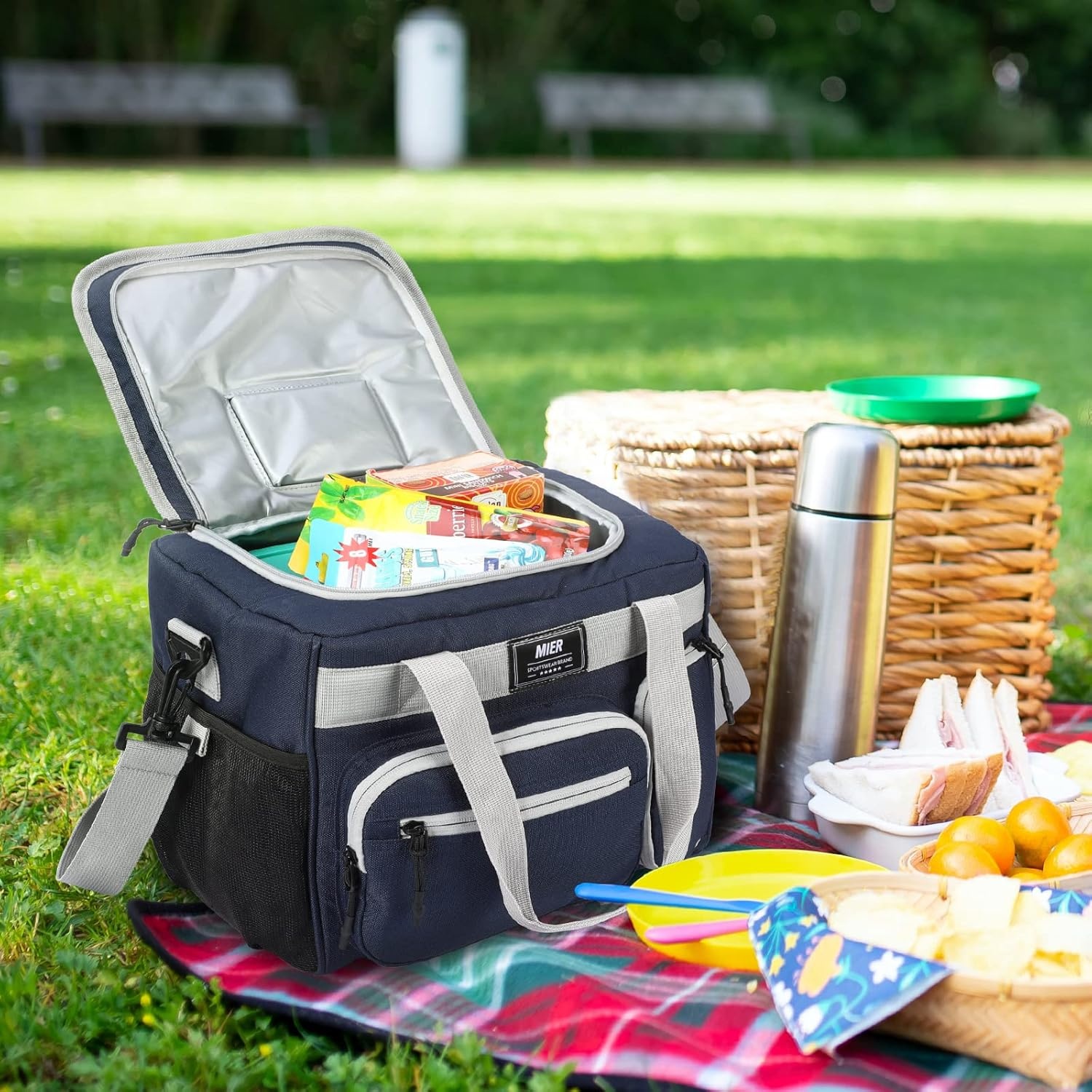 image:imageMIER Large Lunch Box for Men Women Adult Insulated Soft Sided Cooler 30 Can Leakproof Lunch Bag Collapsible for Work Travel Camping Beach 18L BlackNo Luggage StrapDark Blue