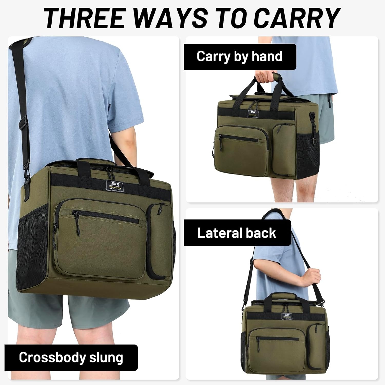 image:imageMIER Large Lunch Box for Men Women Adult Insulated Soft Sided Cooler 30 Can Leakproof Lunch Bag Collapsible for Work Travel Camping Beach 18L BlackNo Luggage StrapDark Green