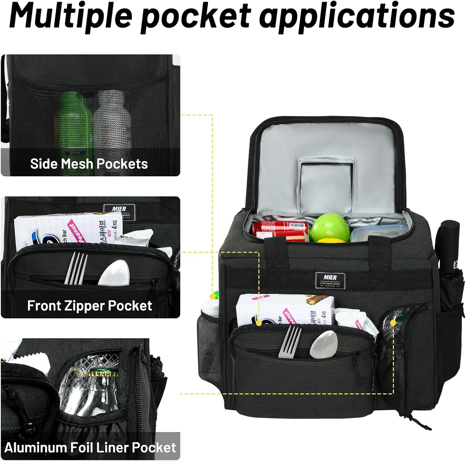 image:imageMIER Large Lunch Box for Men Women Adult Insulated Soft Sided Cooler 30 Can Leakproof Lunch Bag Collapsible for Work Travel Camping Beach 18L BlackNo Luggage StrapDeep Grey