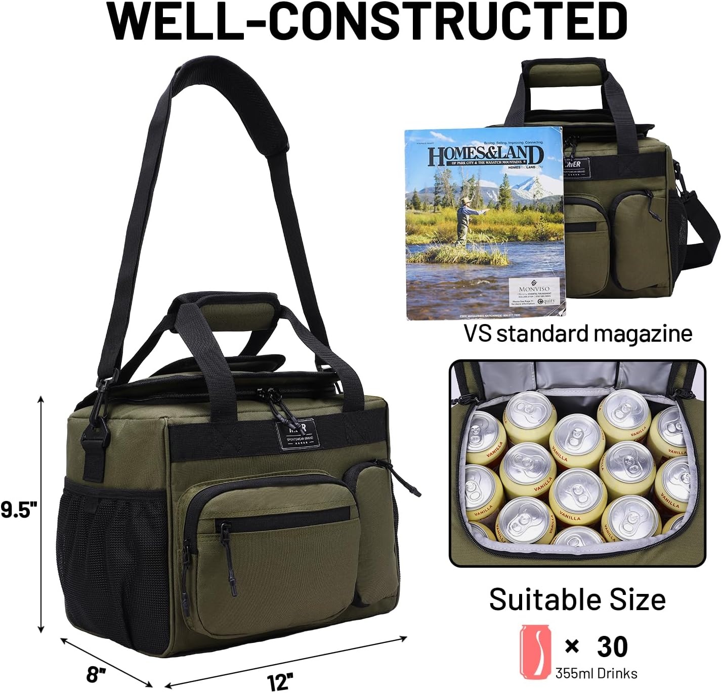 image:imageMIER Large Lunch Box for Men Women Adult Insulated Soft Sided Cooler 30 Can Leakproof Lunch Bag Collapsible for Work Travel Camping Beach 18L BlackNo Luggage StrapDark Green