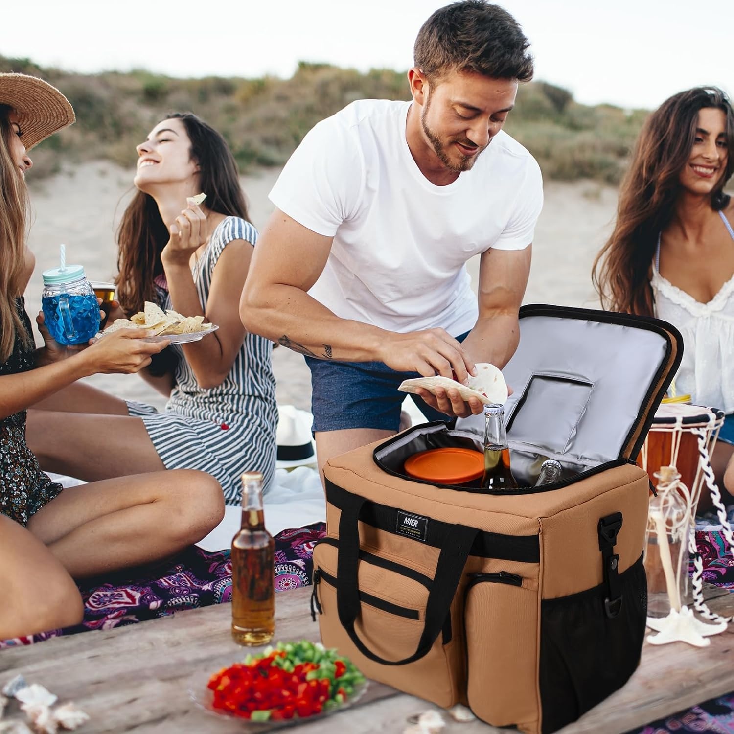 image:imageMIER Large Lunch Box for Men Women Adult Insulated Soft Sided Cooler 30 Can Leakproof Lunch Bag Collapsible for Work Travel Camping Beach 18L BlackNo Luggage StrapKhaki