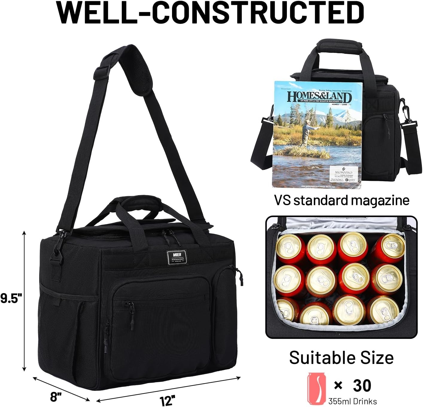 image:imageMIER Large Lunch Box for Men Women Adult Insulated Soft Sided Cooler 30 Can Leakproof Lunch Bag Collapsible for Work Travel Camping Beach 18L BlackNo Luggage StrapBlack
