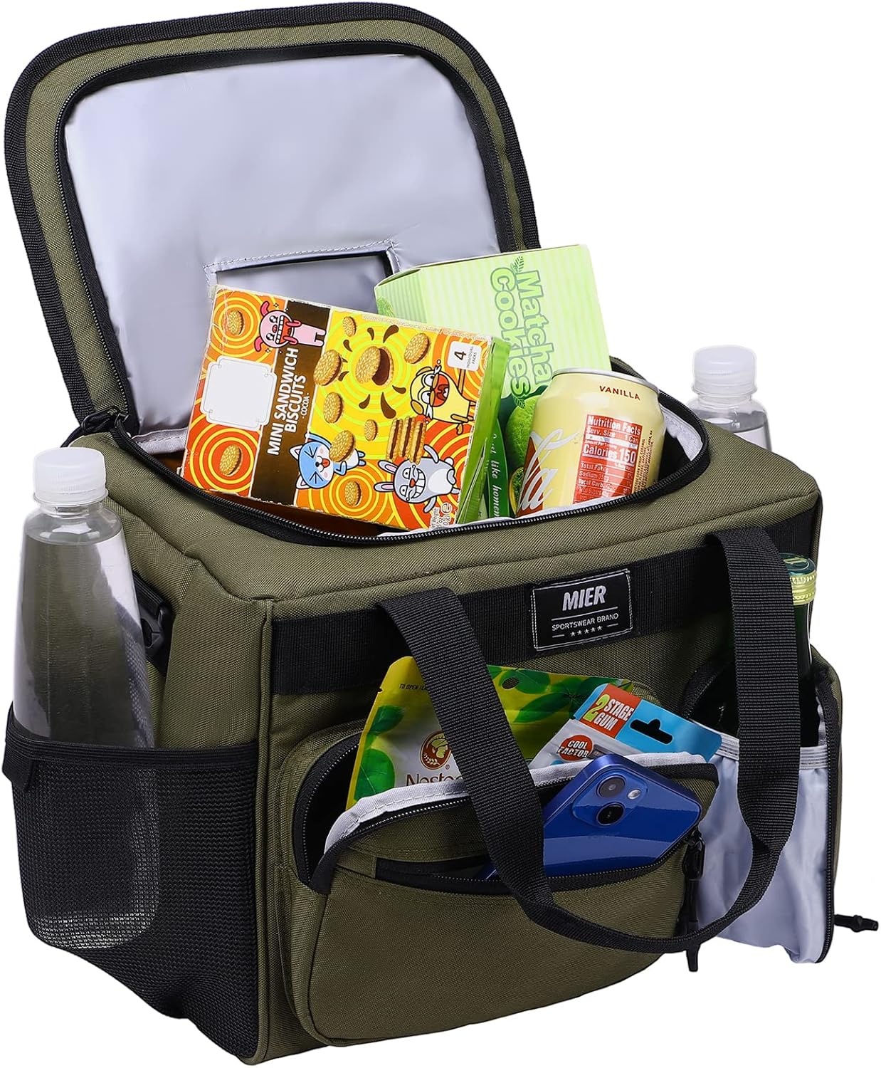 image:imageMIER Large Lunch Box for Men Women Adult Insulated Soft Sided Cooler 30 Can Leakproof Lunch Bag Collapsible for Work Travel Camping Beach 18L BlackNo Luggage StrapDark Green