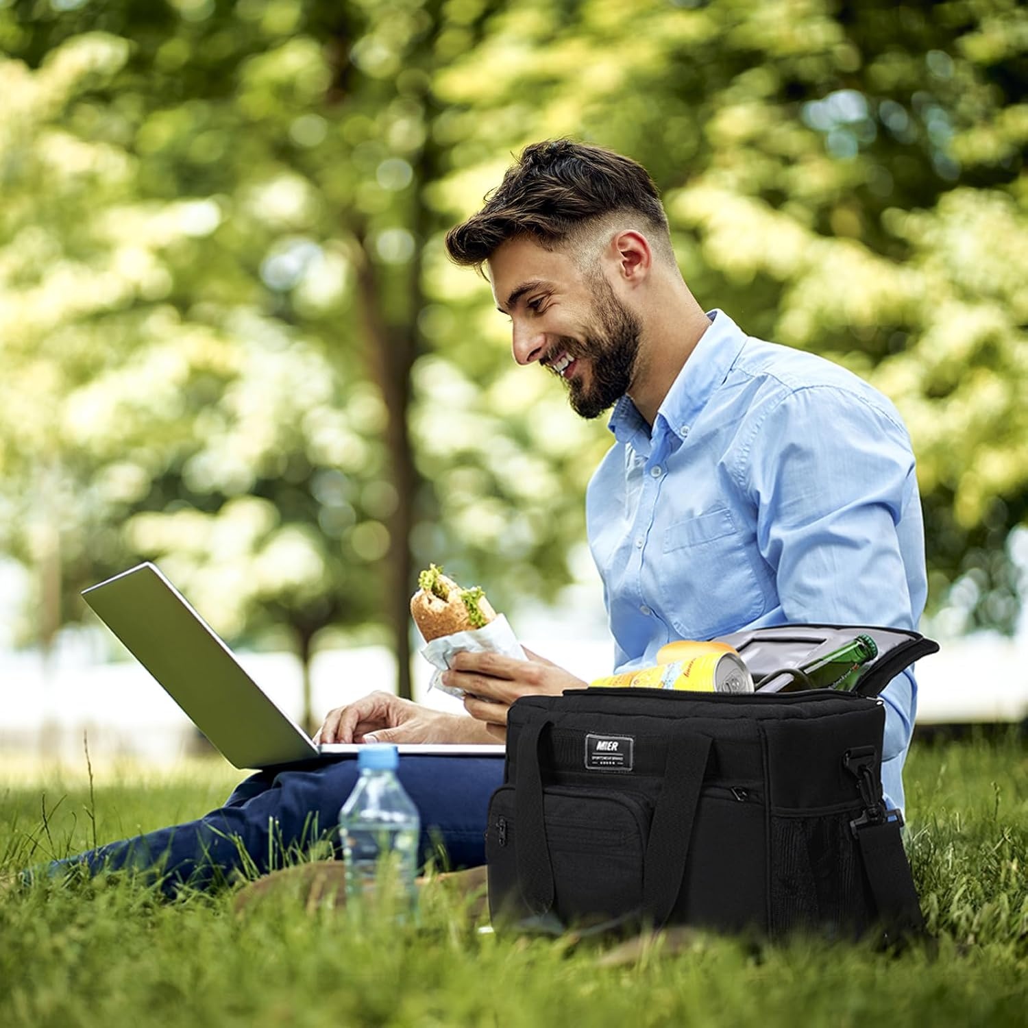 image:imageMIER Large Lunch Box for Men Women Adult Insulated Soft Sided Cooler 30 Can Leakproof Lunch Bag Collapsible for Work Travel Camping Beach 18L BlackNo Luggage StrapBlack