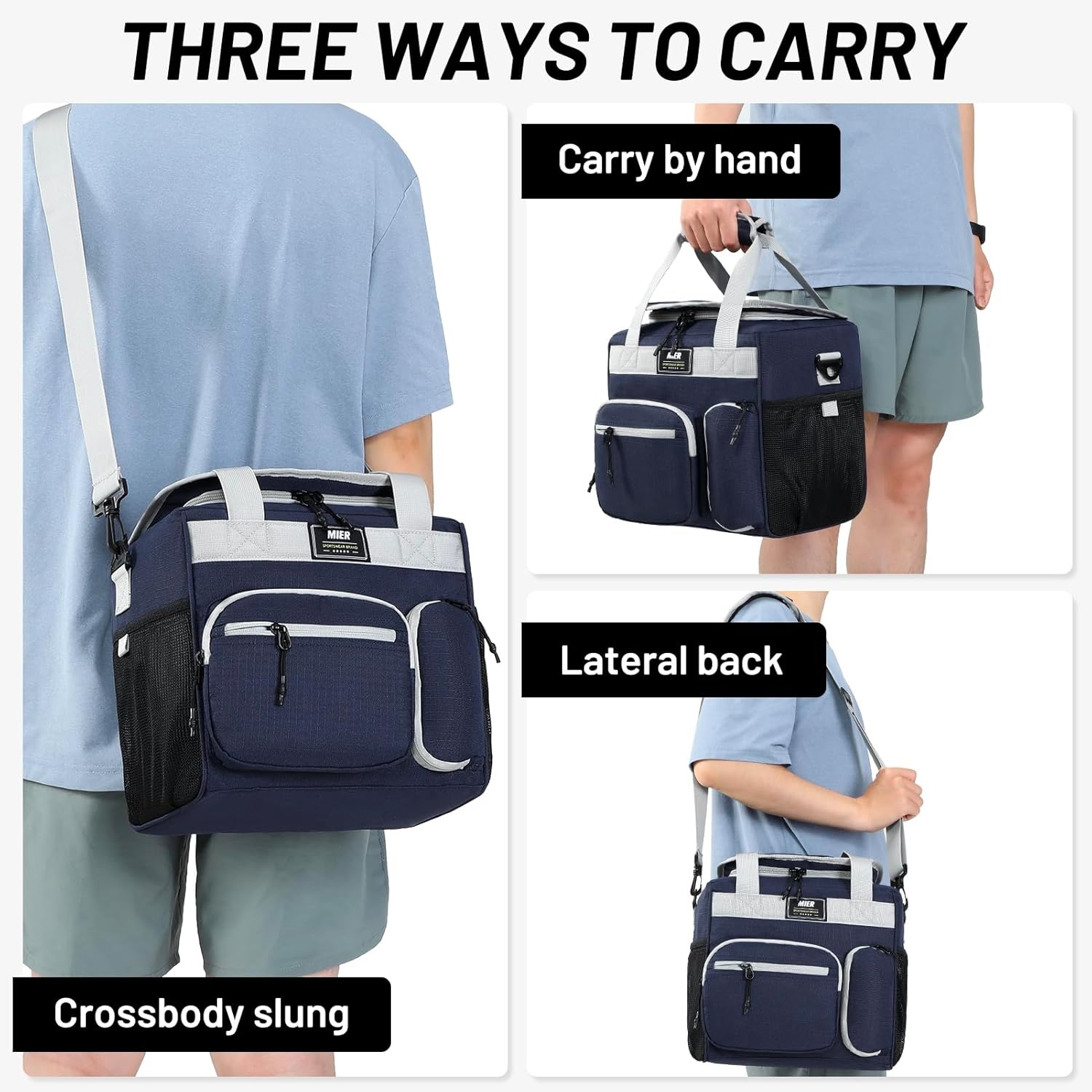 image:imageMIER Large Lunch Box for Men Women Adult Insulated Soft Sided Cooler 30 Can Leakproof Lunch Bag Collapsible for Work Travel Camping Beach 18L BlackNo Luggage StrapPure Blue
