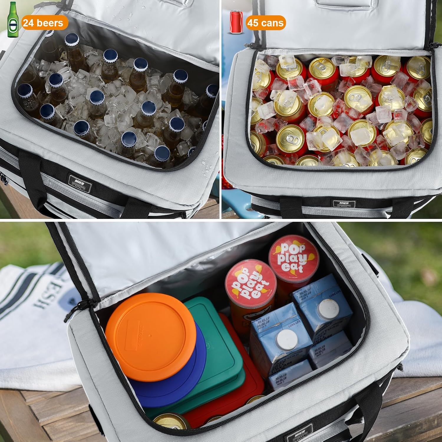 image:imageMIER Large Lunch Box for Men Women Adult Insulated Soft Sided Cooler 30 Can Leakproof Lunch Bag Collapsible for Work Travel Camping Beach 18L BlackNo Luggage StrapGrey