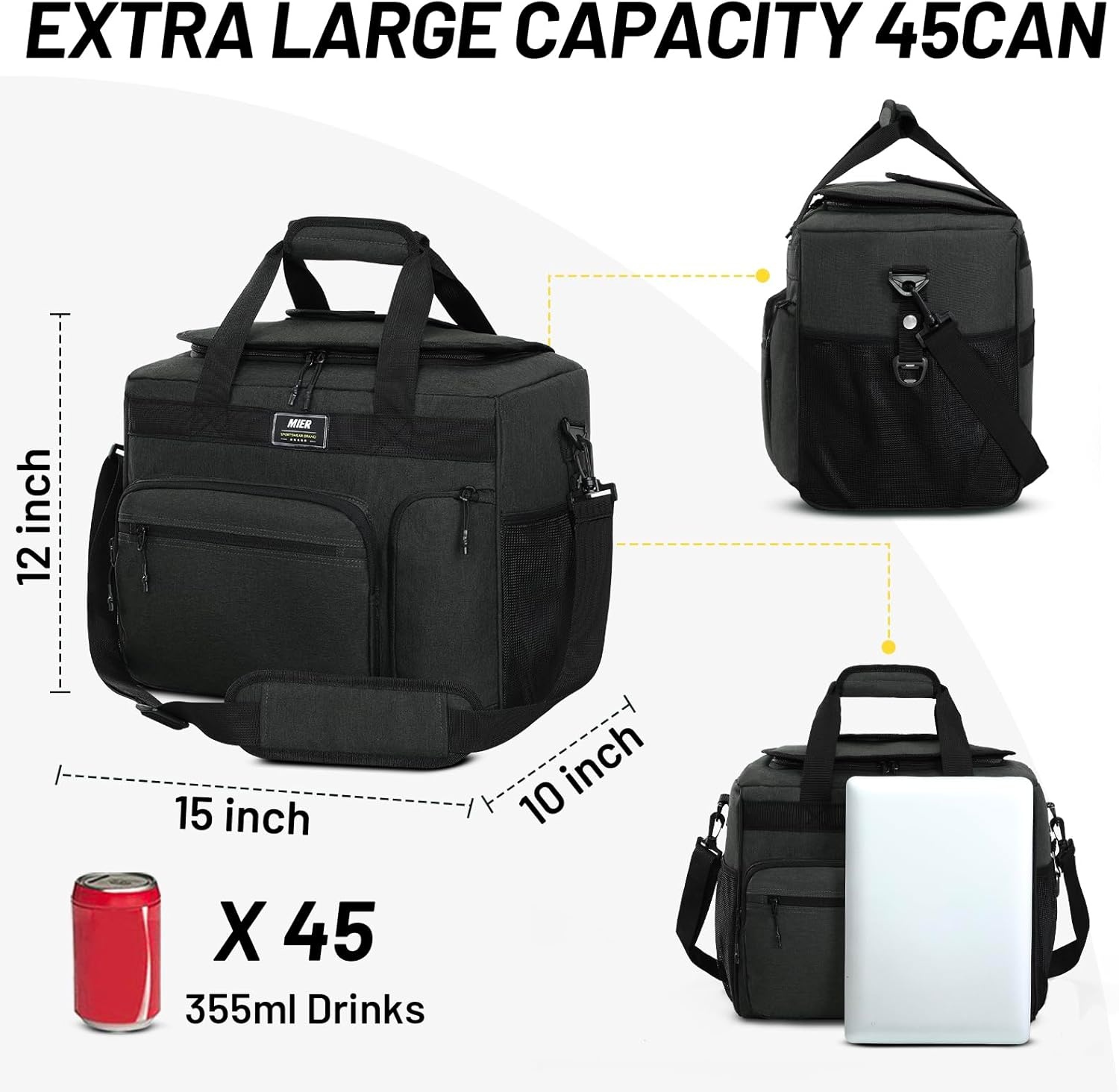 image:imageMIER Large Lunch Box for Men Women Adult Insulated Soft Sided Cooler 30 Can Leakproof Lunch Bag Collapsible for Work Travel Camping Beach 18L BlackNo Luggage StrapDeep Grey