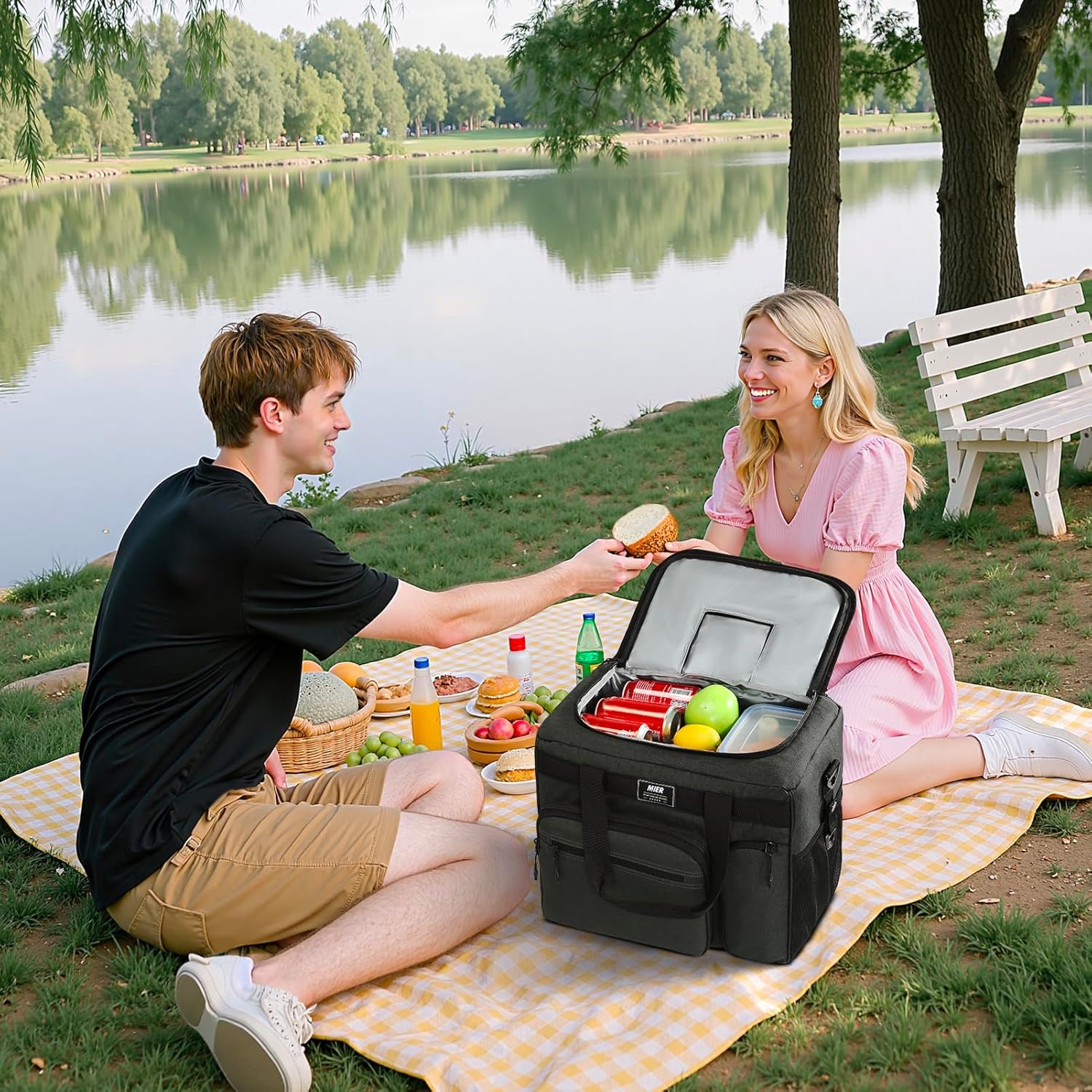 image:imageMIER Large Lunch Box for Men Women Adult Insulated Soft Sided Cooler 30 Can Leakproof Lunch Bag Collapsible for Work Travel Camping Beach 18L BlackNo Luggage StrapDeep Grey