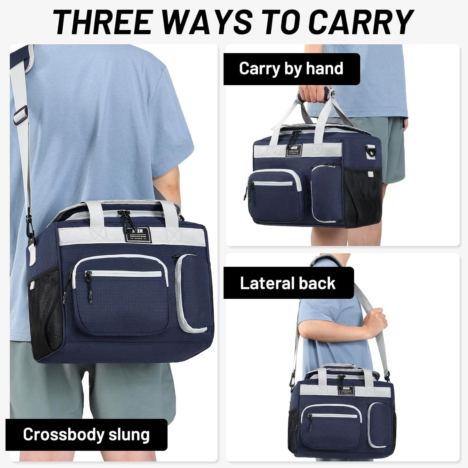 image:imageMIER Large Lunch Box for Men Women Adult Insulated Soft Sided Cooler 30 Can Leakproof Lunch Bag Collapsible for Work Travel Camping Beach 18L BlackNo Luggage StrapPure Blue