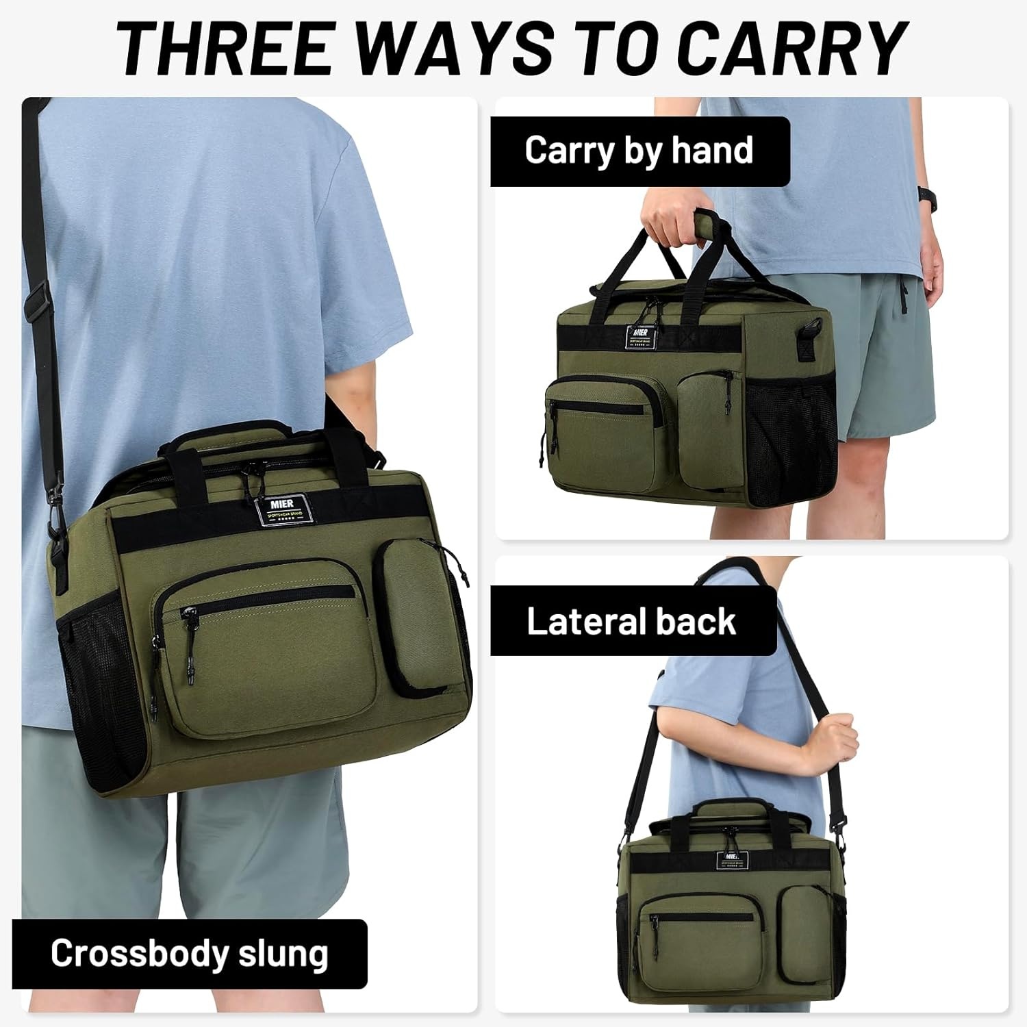 image:imageMIER Large Lunch Box for Men Women Adult Insulated Soft Sided Cooler 30 Can Leakproof Lunch Bag Collapsible for Work Travel Camping Beach 18L BlackNo Luggage StrapArmy Green