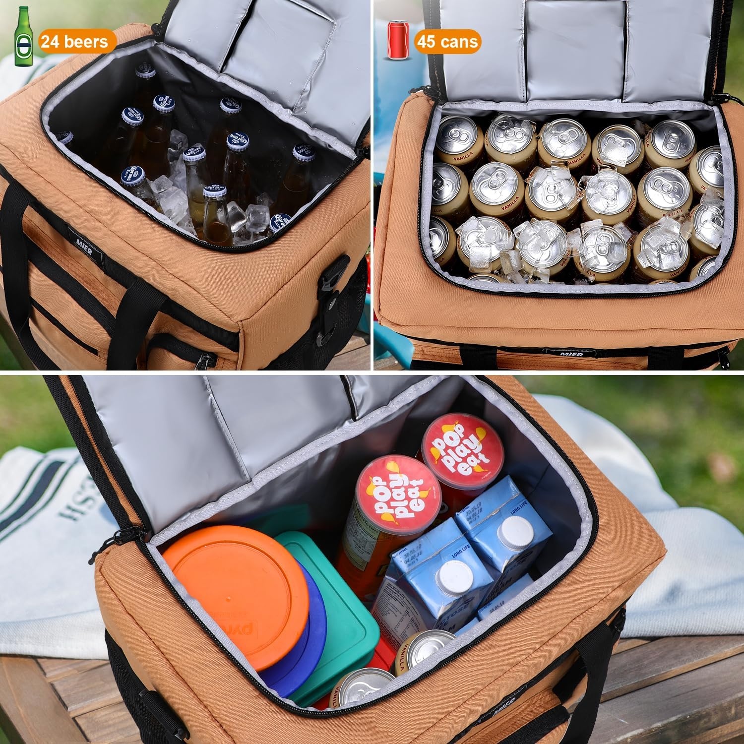 image:imageMIER Large Lunch Box for Men Women Adult Insulated Soft Sided Cooler 30 Can Leakproof Lunch Bag Collapsible for Work Travel Camping Beach 18L BlackNo Luggage StrapKhaki