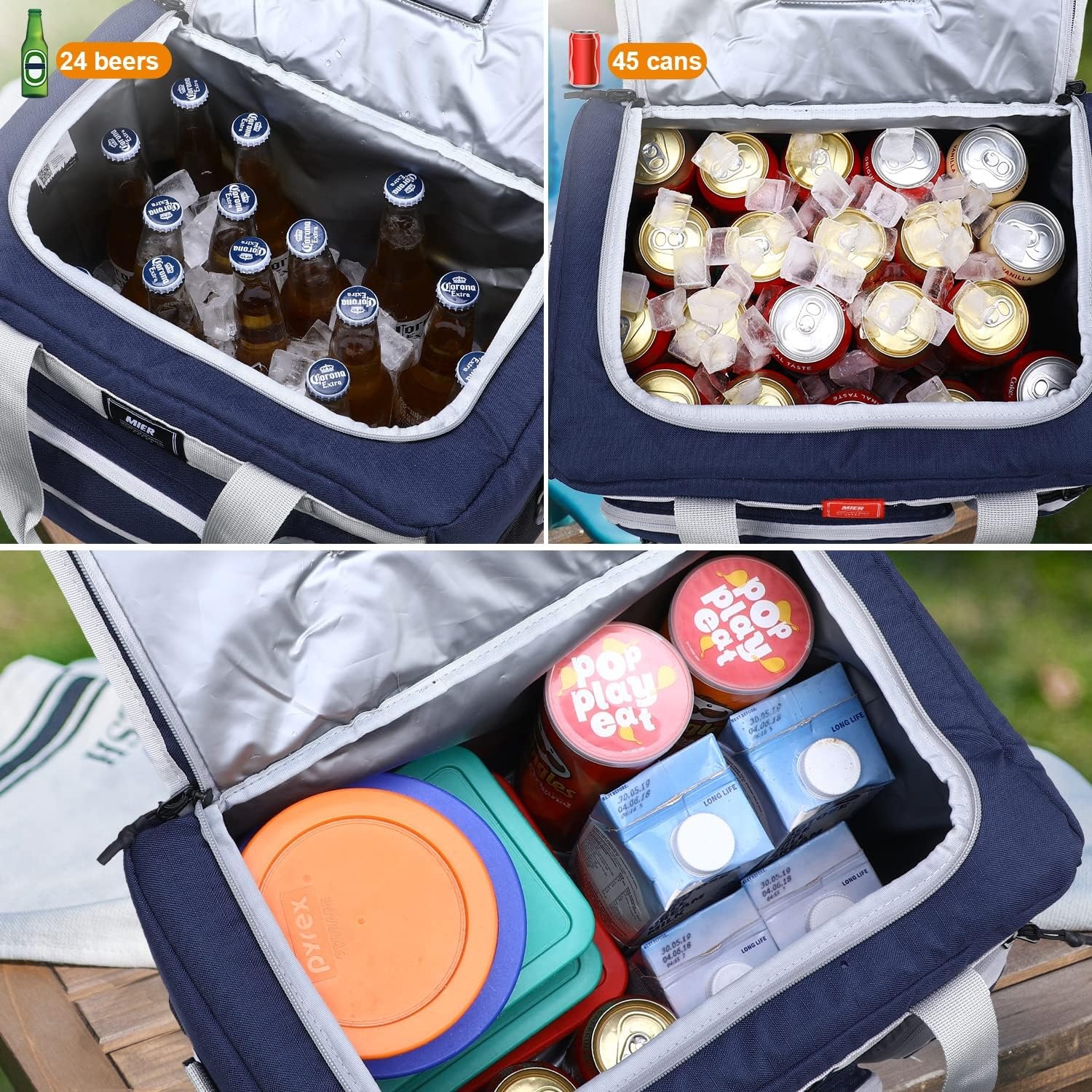 image:imageMIER Large Lunch Box for Men Women Adult Insulated Soft Sided Cooler 30 Can Leakproof Lunch Bag Collapsible for Work Travel Camping Beach 18L BlackNo Luggage StrapDark Blue