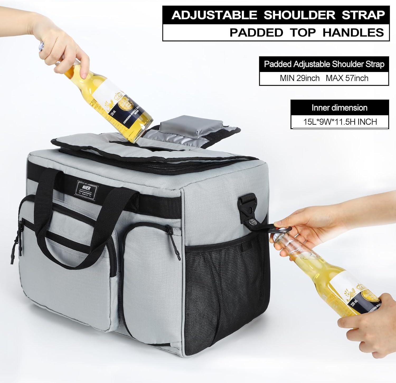 image:imageMIER Large Lunch Box for Men Women Adult Insulated Soft Sided Cooler 30 Can Leakproof Lunch Bag Collapsible for Work Travel Camping Beach 18L BlackNo Luggage StrapGrey