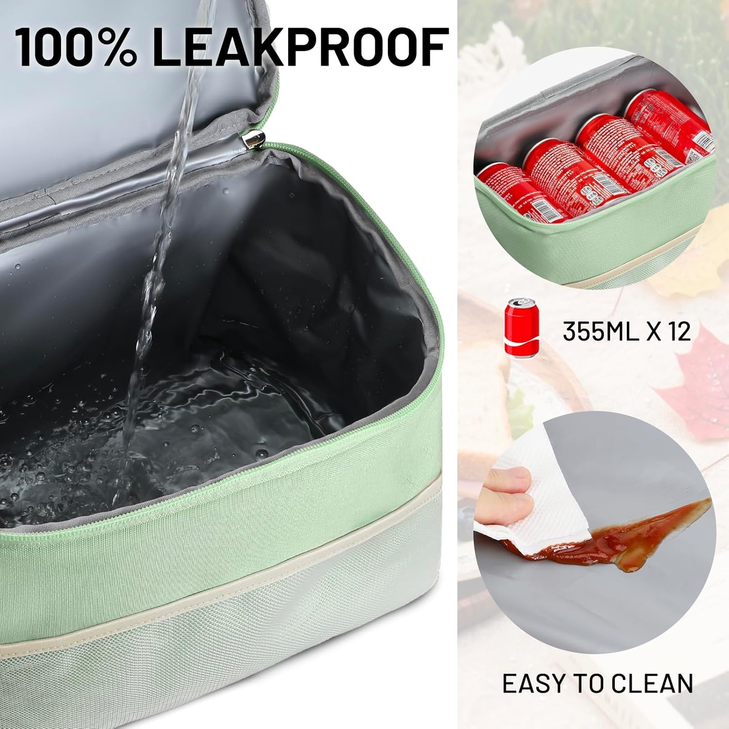 image:imageMIER Lunch Bag for Men Women Insulated Portable Lunch Box 12CAN Leakproof Cooler Bag with Shoulder Strap for Office Picnic School Medium AquaAqua