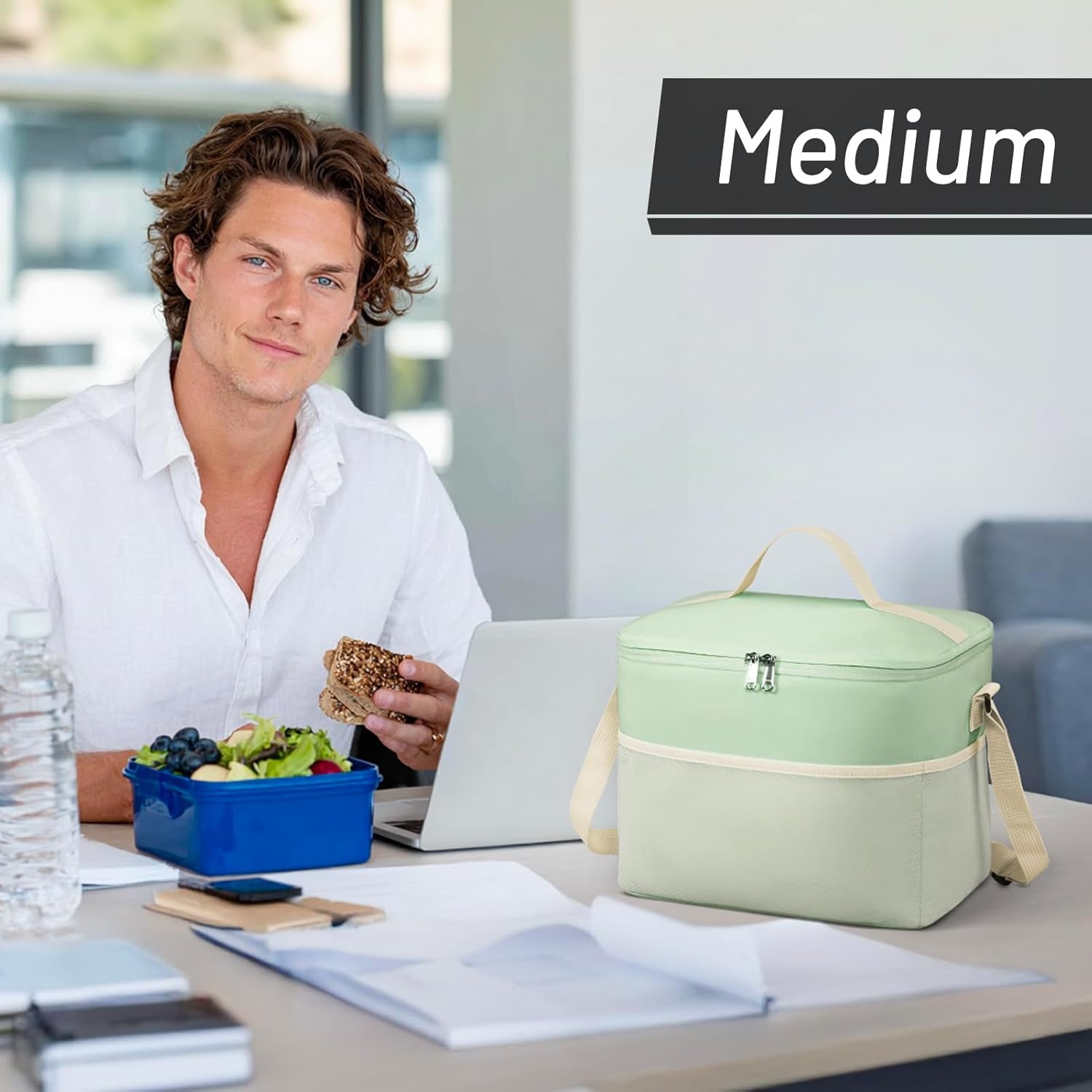 image:imageMIER Lunch Bag for Men Women Insulated Portable Lunch Box 12CAN Leakproof Cooler Bag with Shoulder Strap for Office Picnic School Medium AquaAqua