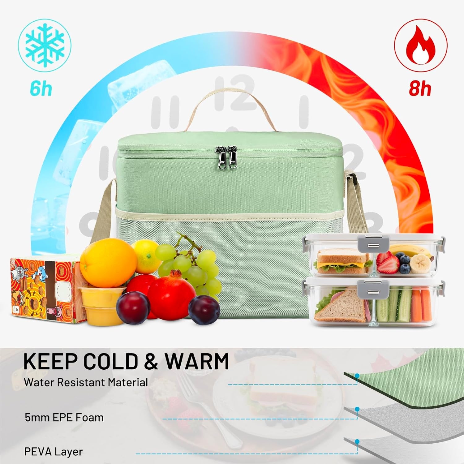 image:imageMIER Lunch Bag for Men Women Insulated Portable Lunch Box 12CAN Leakproof Cooler Bag with Shoulder Strap for Office Picnic School Medium AquaAqua