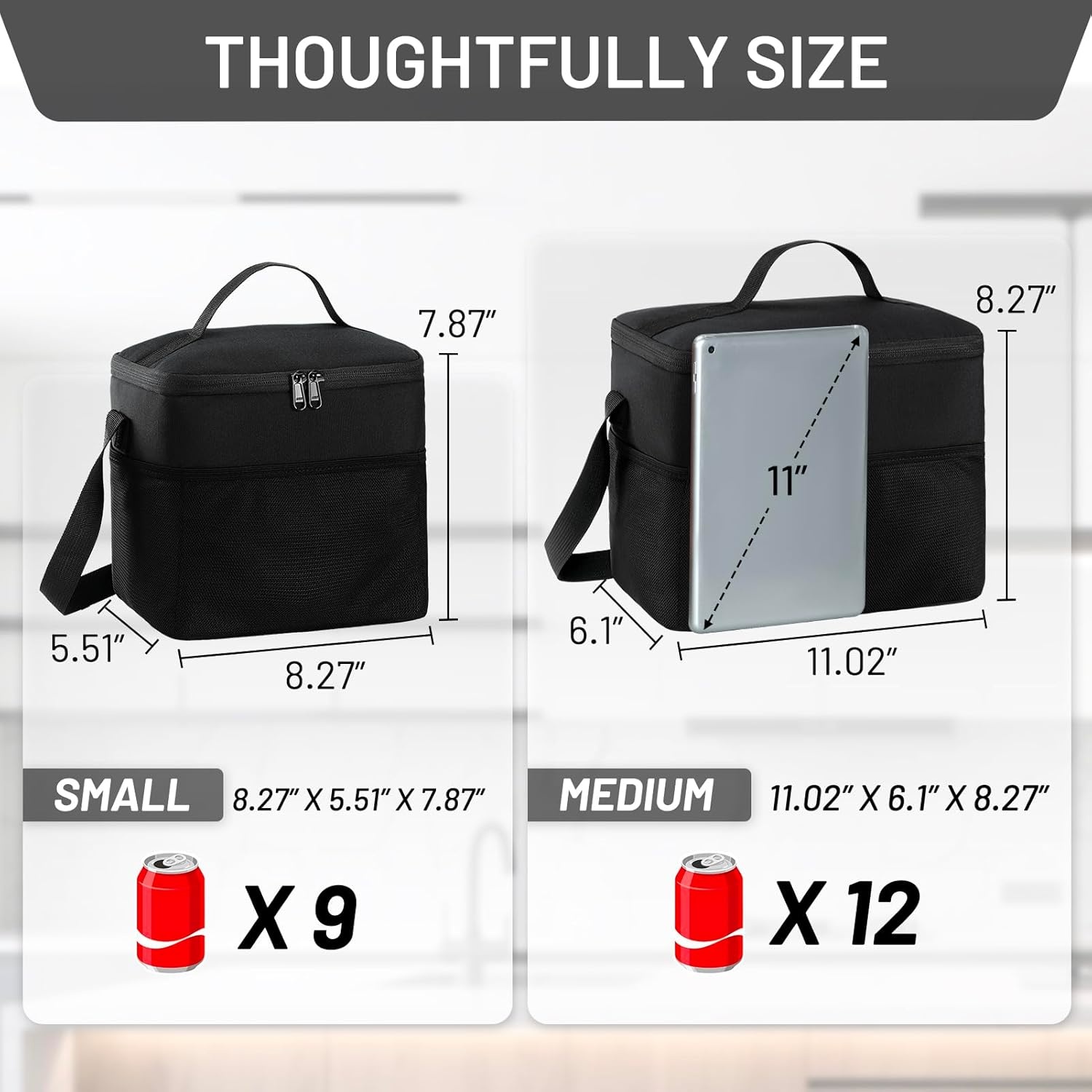 image:imageMIER Lunch Bag for Men Women Insulated Portable Lunch Box 12CAN Leakproof Cooler Bag with Shoulder Strap for Office Picnic School Medium AquaBlack