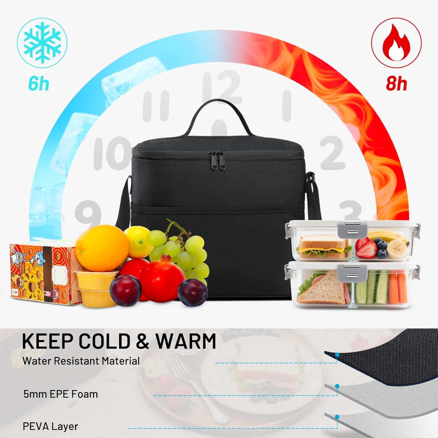 image:imageMIER Lunch Bag for Men Women Insulated Portable Lunch Box 12CAN Leakproof Cooler Bag with Shoulder Strap for Office Picnic School Medium AquaBlack
