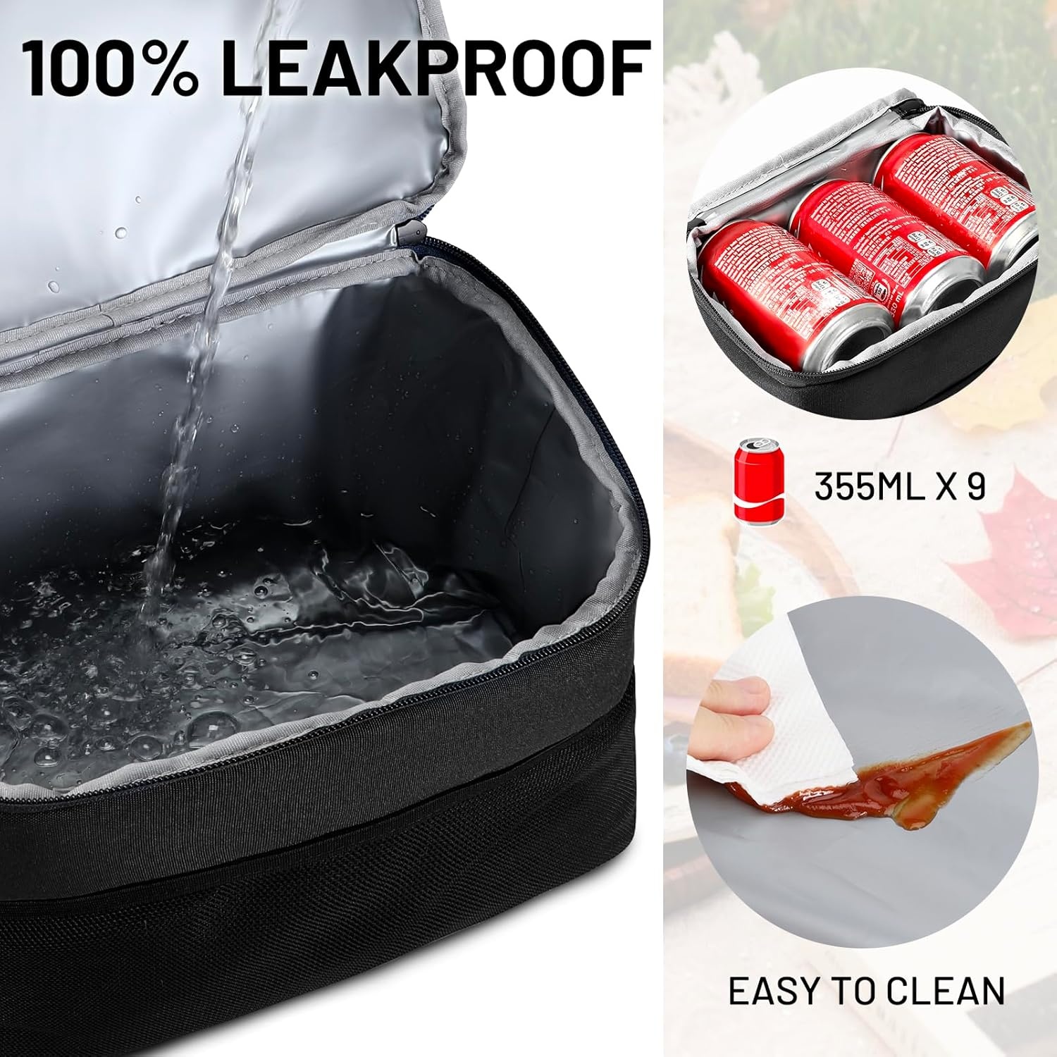 image:imageMIER Lunch Bag for Men Women Insulated Portable Lunch Box 12CAN Leakproof Cooler Bag with Shoulder Strap for Office Picnic School Medium AquaBlack