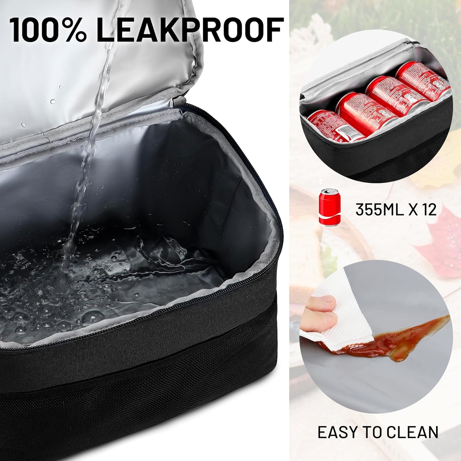 image:imageMIER Lunch Bag for Men Women Insulated Portable Lunch Box 12CAN Leakproof Cooler Bag with Shoulder Strap for Office Picnic School Medium AquaBlack
