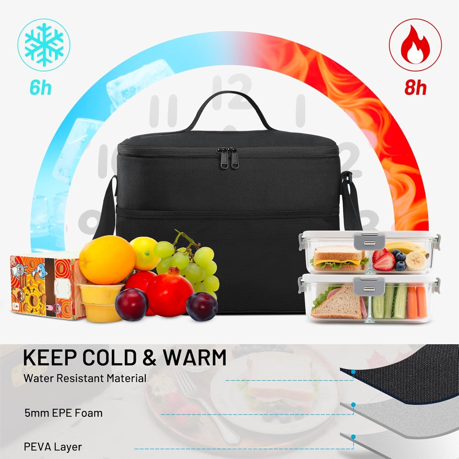 image:imageMIER Lunch Bag for Men Women Insulated Portable Lunch Box 12CAN Leakproof Cooler Bag with Shoulder Strap for Office Picnic School Medium AquaBlack