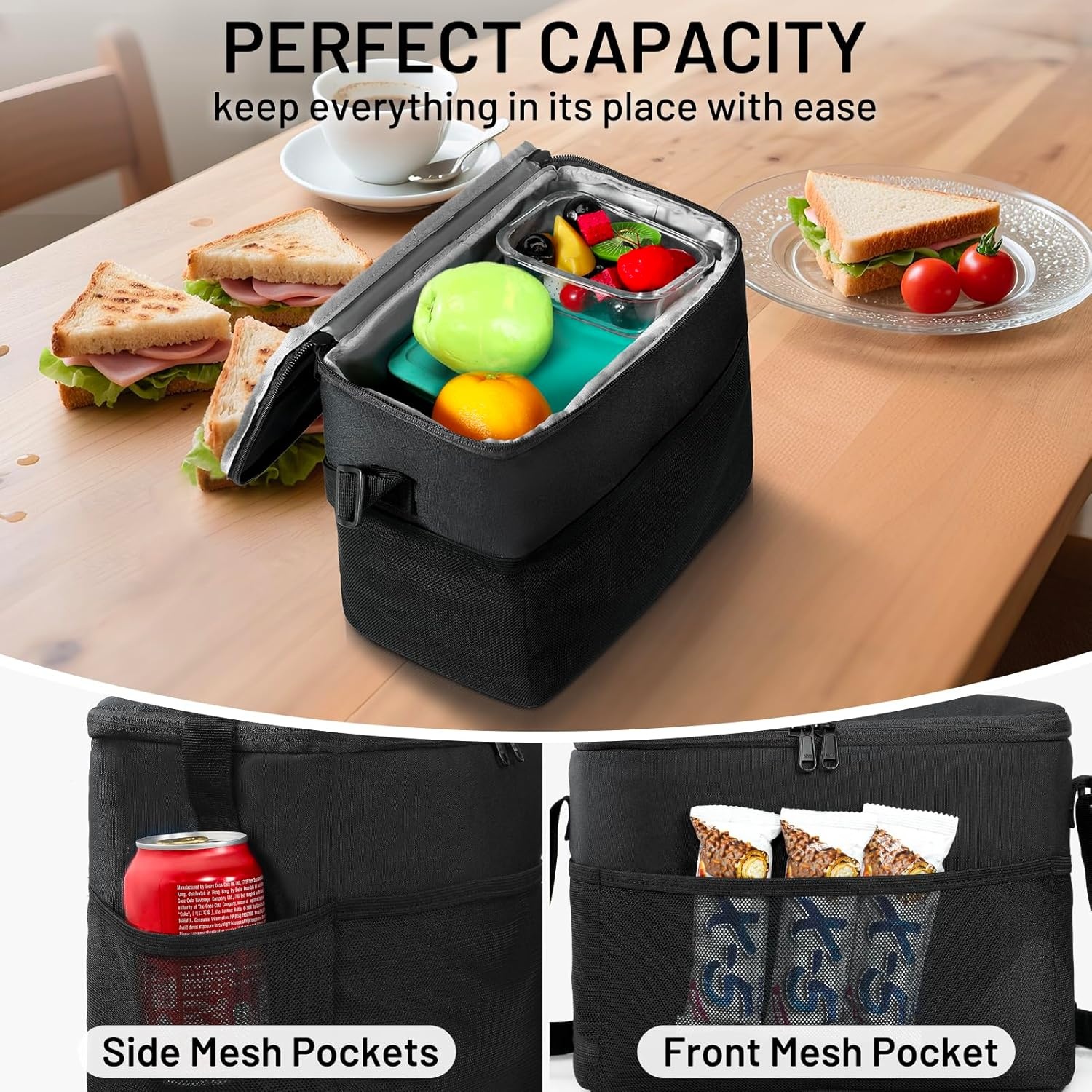 image:imageMIER Lunch Bag for Men Women Insulated Portable Lunch Box 12CAN Leakproof Cooler Bag with Shoulder Strap for Office Picnic School Medium AquaBlack