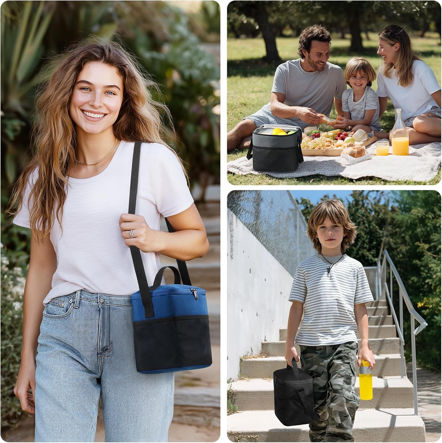 image:imageMIER Lunch Bag for Men Women Insulated Portable Lunch Box 12CAN Leakproof Cooler Bag with Shoulder Strap for Office Picnic School Medium AquaNavy