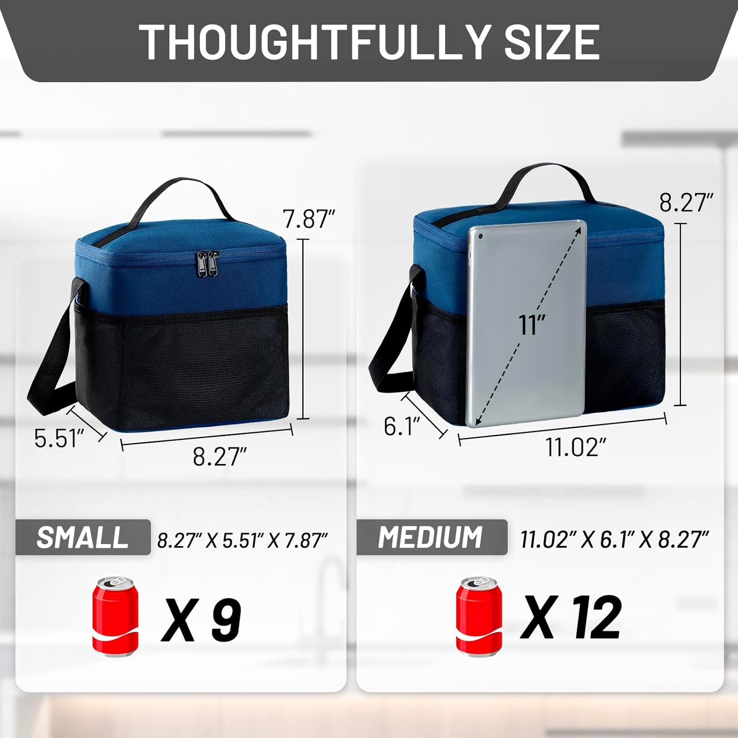 image:imageMIER Lunch Bag for Men Women Insulated Portable Lunch Box 12CAN Leakproof Cooler Bag with Shoulder Strap for Office Picnic School Medium AquaNavy