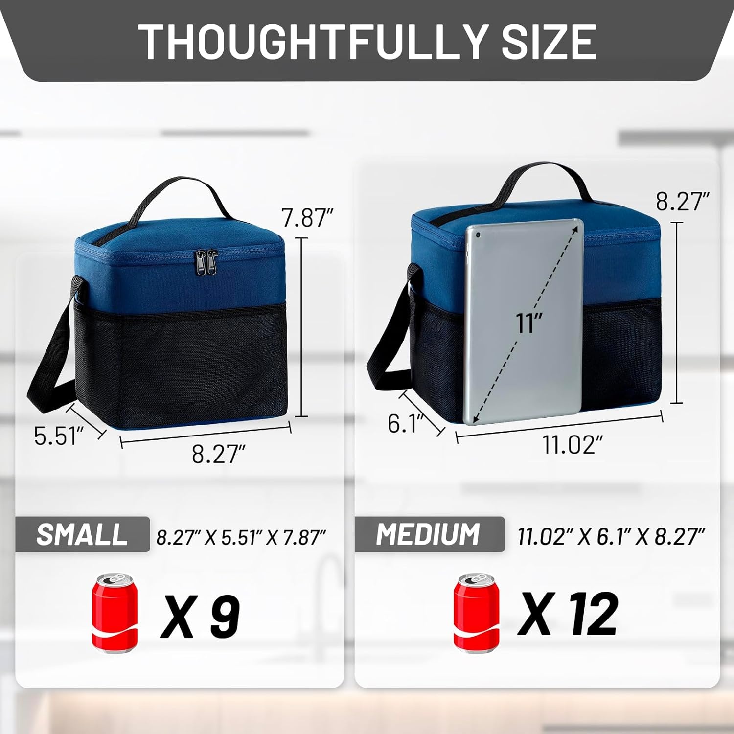 image:imageMIER Lunch Bag for Men Women Insulated Portable Lunch Box 12CAN Leakproof Cooler Bag with Shoulder Strap for Office Picnic School Medium AquaNavy
